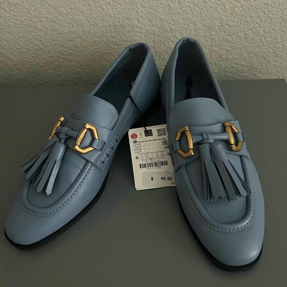 Zara Powder Blue Loafers with Tassle